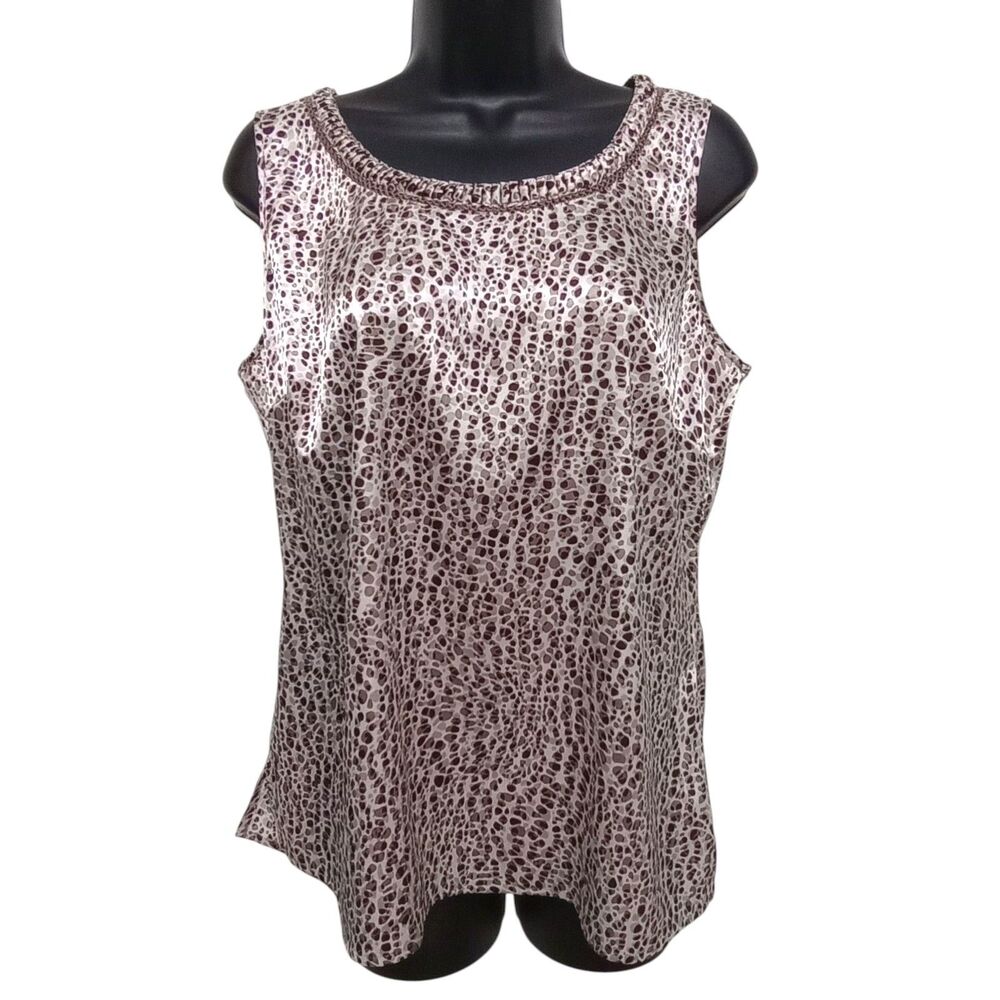 Chico's Satin Animal Print Tank Top Sleeveless Sz M Career Separates Office Tan